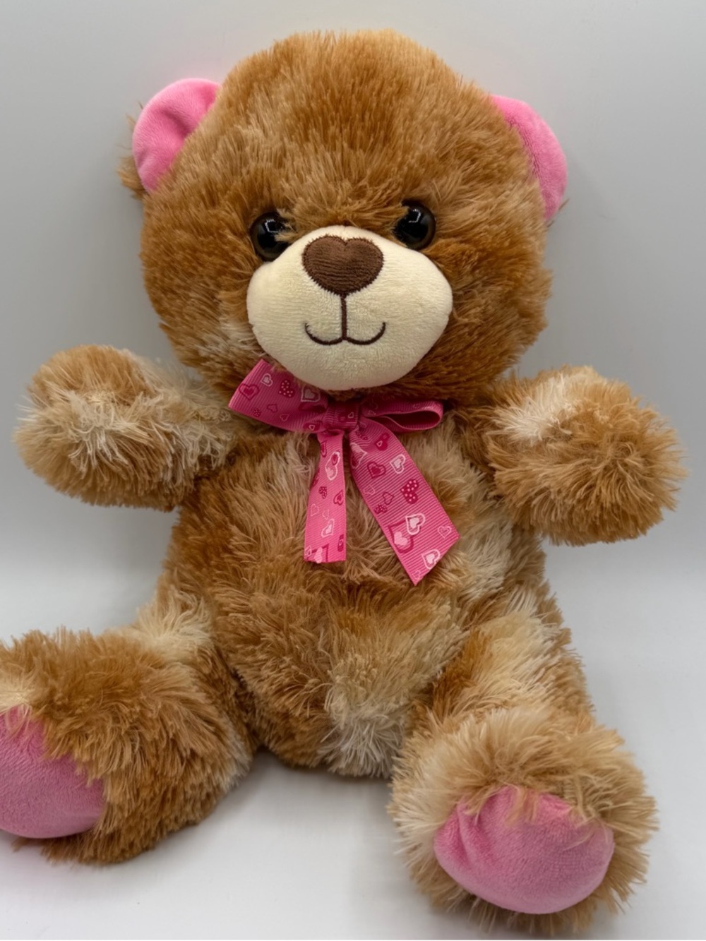 Homerbest Teddy Bear Plush 14” Brown Pink Heart Bow Valentine Cute Gift
